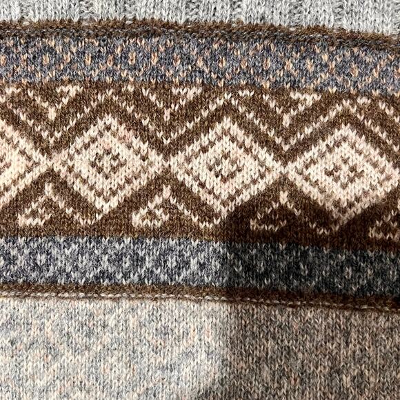Antartex Wool Fair Isle Sweater Brown Gray Vintage Knit XL - Picture 6 of 7